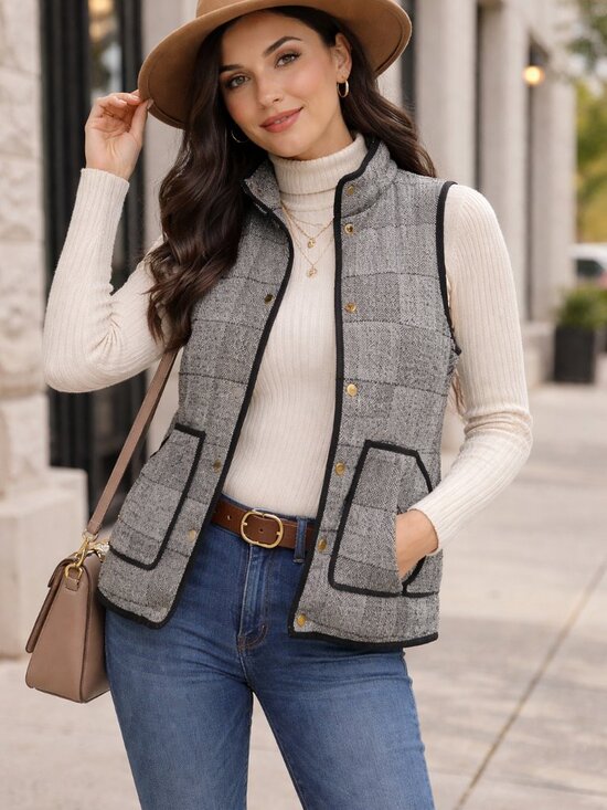 Blue Rain Jackets & Blazers - Blue Rain Quilted Plaid Vest Women’s S Black White Gray